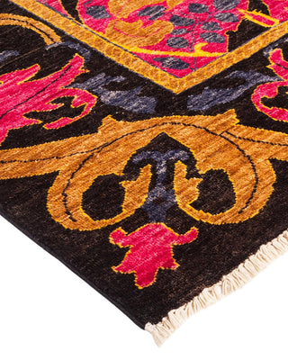 Contemporary Arts & Crafts Black Wool Area Rug 8' 10" x 11' 10" - Solo Rugs