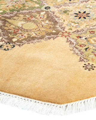 Traditional Mogul Yellow Wool Octagon Area Rug 7' 1" x 7' 1" - Solo Rugs