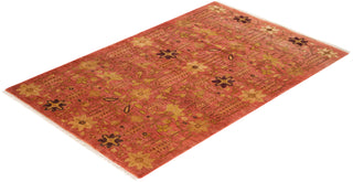 Contemporary Eclectic Orange Wool Area Rug 3' 2" x 4' 10" - Solo Rugs