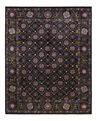 Contemporary Suzani Black Wool Area Rug 8' 2" x 10' 2" - Solo Rugs