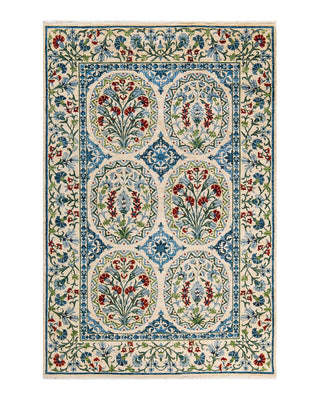 Contemporary Suzani Ivory Wool Area Rug 6' 2" x 9' 4" - Solo Rugs