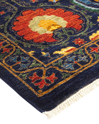 Contemporary Suzani Blue Wool Runner 8' 2" x 15' 0" - Solo Rugs
