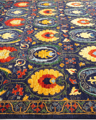 Contemporary Suzani Blue Wool Runner 8' 2" x 15' 0" - Solo Rugs