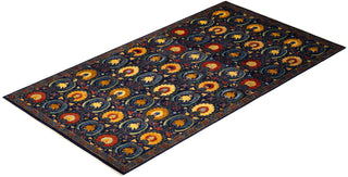 Contemporary Suzani Blue Wool Runner 8' 2" x 15' 0" - Solo Rugs