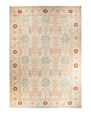 Contemporary Eclectic Ivory Wool Area Rug 12' 5" x 17' 9" - Solo Rugs