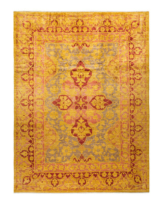Contemporary Eclectic Yellow Wool Area Rug 8' 10" x 11' 8" - Solo Rugs