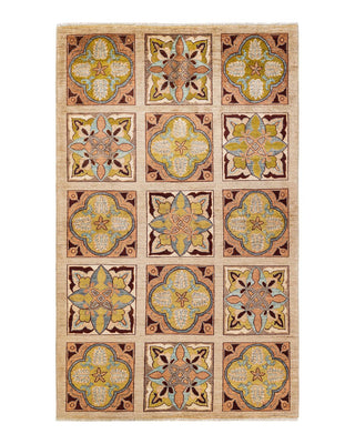 Contemporary Eclectic Yellow Wool Area Rug 5' 1" x 8' 4" - Solo Rugs
