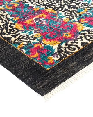 Contemporary Suzani Black Wool Square Area Rug 6' 1" x 6' 2" - Solo Rugs