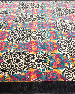 Contemporary Suzani Black Wool Square Area Rug 6' 1" x 6' 2" - Solo Rugs