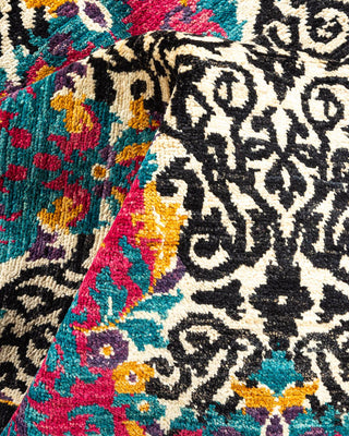 Contemporary Suzani Black Wool Square Area Rug 6' 1" x 6' 2" - Solo Rugs