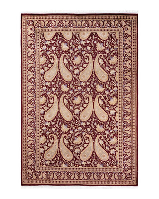 Traditional Mogul Red Wool Area Rug 6' 2" x 9' 1" - Solo Rugs