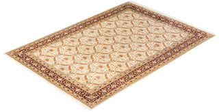 Traditional Mogul Ivory Wool Area Rug 6' 2" x 8' 10" - Solo Rugs