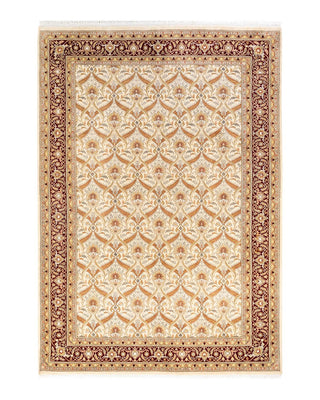 Traditional Mogul Ivory Wool Area Rug 6' 2" x 8' 10" - Solo Rugs