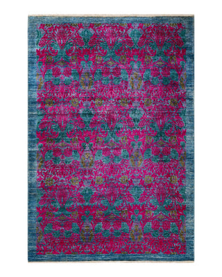 Contemporary Arts & Crafts Blue Wool Area Rug 6' 2" x 8' 10" - Solo Rugs