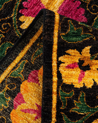 Contemporary Suzani Black Wool Area Rug 8' 4" x 10' 7" - Solo Rugs