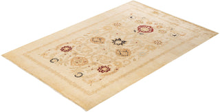 Contemporary Eclectic Ivory Wool Area Rug 6' 1" x 8' 10" - Solo Rugs