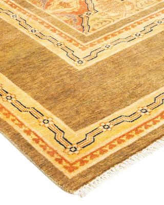 Contemporary Eclectic Green Wool Runner 5' 10" x 12' 1" - Solo Rugs