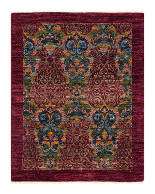 Contemporary Suzani Red Wool Area Rug 3' 3" x 4' 1" - Solo Rugs