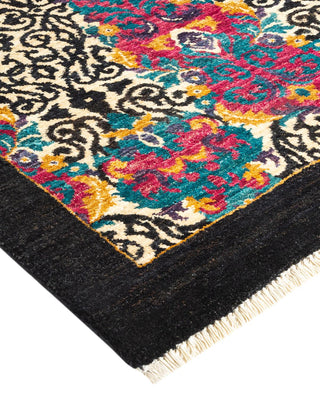 Contemporary Suzani Black Wool Area Rug 11' 10" x 15' 3" - Solo Rugs