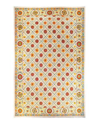 Contemporary Suzani Ivory Wool Area Rug 12' 5" x 19' 1" - Solo Rugs