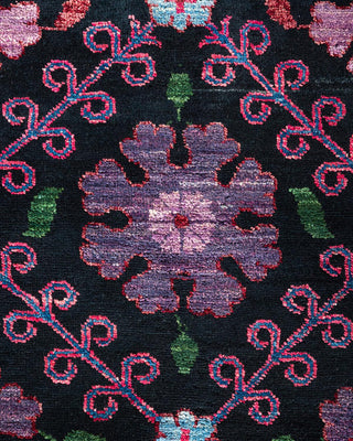 Contemporary Suzani Black Wool Square Area Rug 12' 1" x 12' 2" - Solo Rugs