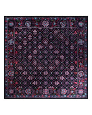 Contemporary Suzani Black Wool Square Area Rug 12' 1" x 12' 2" - Solo Rugs