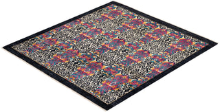 Contemporary Suzani Black Wool Square Area Rug 6' 0" x 6' 6" - Solo Rugs