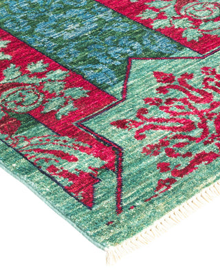 Contemporary Modern Green Wool Area Rug 4' 2" x 5' 2" - Solo Rugs