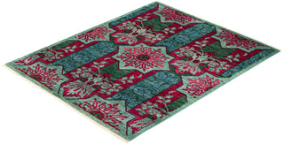 Contemporary Modern Green Wool Area Rug 4' 2" x 5' 2" - Solo Rugs