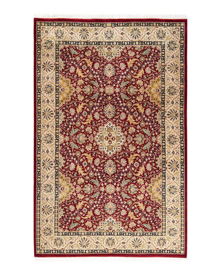 Traditional Mogul Red Wool Area Rug 4' 2" x 6' 5" - Solo Rugs