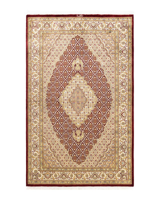 Traditional Mogul Red Wool Area Rug 4' 8" x 7' 5" - Solo Rugs