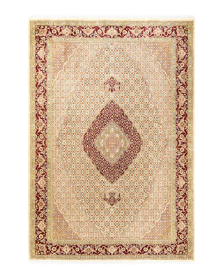 Traditional Mogul Ivory Wool Area Rug 6' 8" x 9' 9" - Solo Rugs