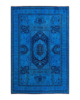 Contemporary Fine Vibrance Light Blue Wool Area Rug 6' 1" x 9' 3" - Solo Rugs
