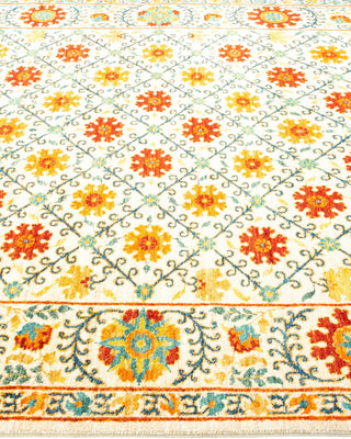 Contemporary Suzani Ivory Wool Area Rug 5' 2" x 7' 7" - Solo Rugs
