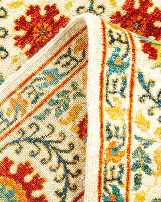 Contemporary Suzani Ivory Wool Area Rug 5' 2" x 7' 7" - Solo Rugs