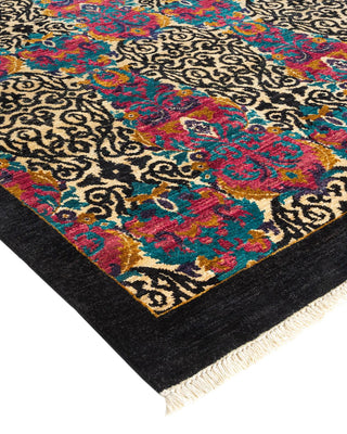 Contemporary Suzani Black Wool Area Rug 11' 10" x 18' 1" - Solo Rugs