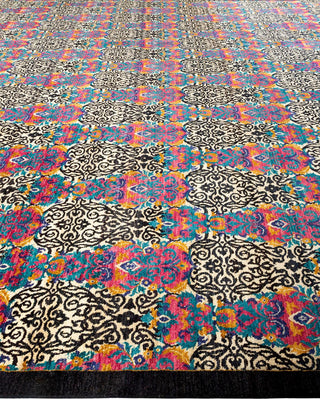 Contemporary Suzani Black Wool Area Rug 11' 10" x 18' 1" - Solo Rugs