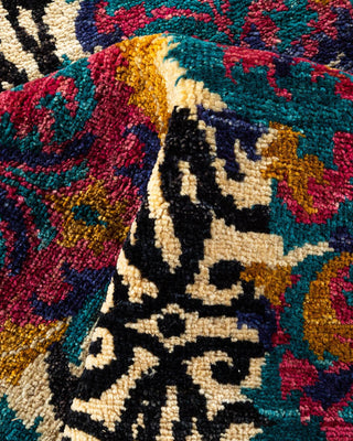 Contemporary Suzani Black Wool Area Rug 11' 10" x 18' 1" - Solo Rugs