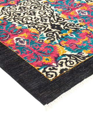Contemporary Suzani Black Wool Area Rug 5' 3" x 8' 4" - Solo Rugs