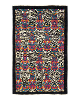 Contemporary Suzani Black Wool Area Rug 5' 3" x 8' 4" - Solo Rugs