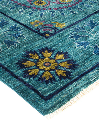 Contemporary Suzani Green Wool Area Rug 7' 10" x 10' 3" - Solo Rugs