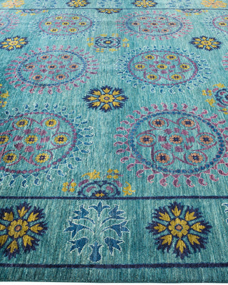 Contemporary Suzani Green Wool Area Rug 7' 10" x 10' 3" - Solo Rugs