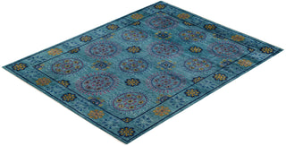 Contemporary Suzani Green Wool Area Rug 7' 10" x 10' 3" - Solo Rugs