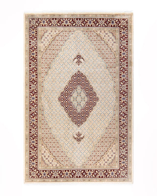 Traditional Mogul Ivory Wool Area Rug 6' 1" x 9' 5" - Solo Rugs