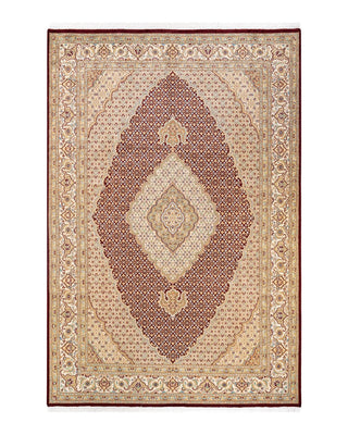 Traditional Mogul Red Wool Area Rug 6' 8" x 9' 9" - Solo Rugs