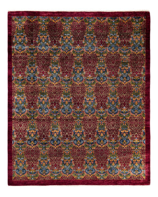 Contemporary Suzani Red Wool Area Rug 8' 0" x 9' 10" - Solo Rugs