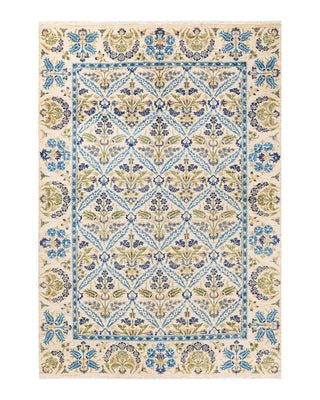 Contemporary Suzani Ivory Wool Area Rug 6' 2" x 8' 10" - Solo Rugs