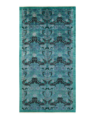 Contemporary Arts & Crafts Green Wool Runner 6' 2" x 11' 8" - Solo Rugs