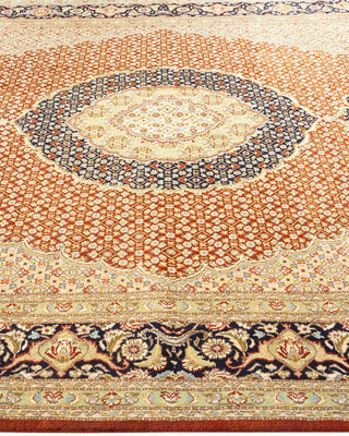 Traditional Mogul Orange Wool Area Rug 6' 6" x 9' 6" - Solo Rugs