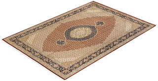 Traditional Mogul Orange Wool Area Rug 6' 6" x 9' 6" - Solo Rugs